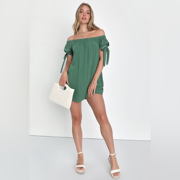 Lulus Dresses & Skirts - Lulu's Al Fresco Evenings Olive Green Off-the-Shoulder Dress